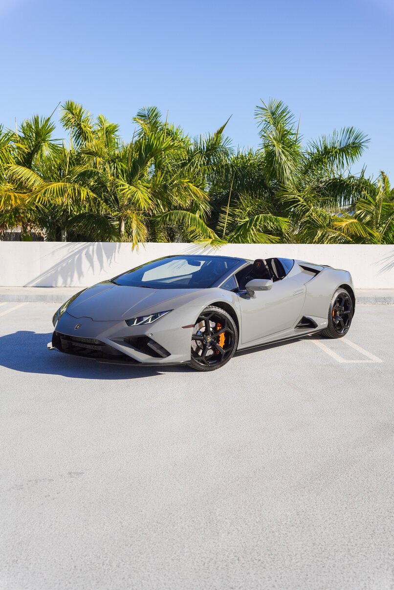 Rent Lamborghini Huracan Evo Grey Spyder in Miami – Exotic Convertible Hire